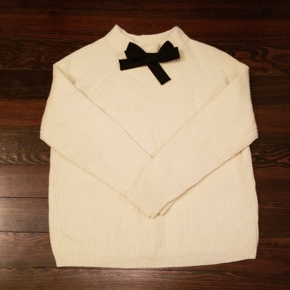 NWOT JCrew Cream Sweater with Black Bow at Neck - Picture 1 of 5